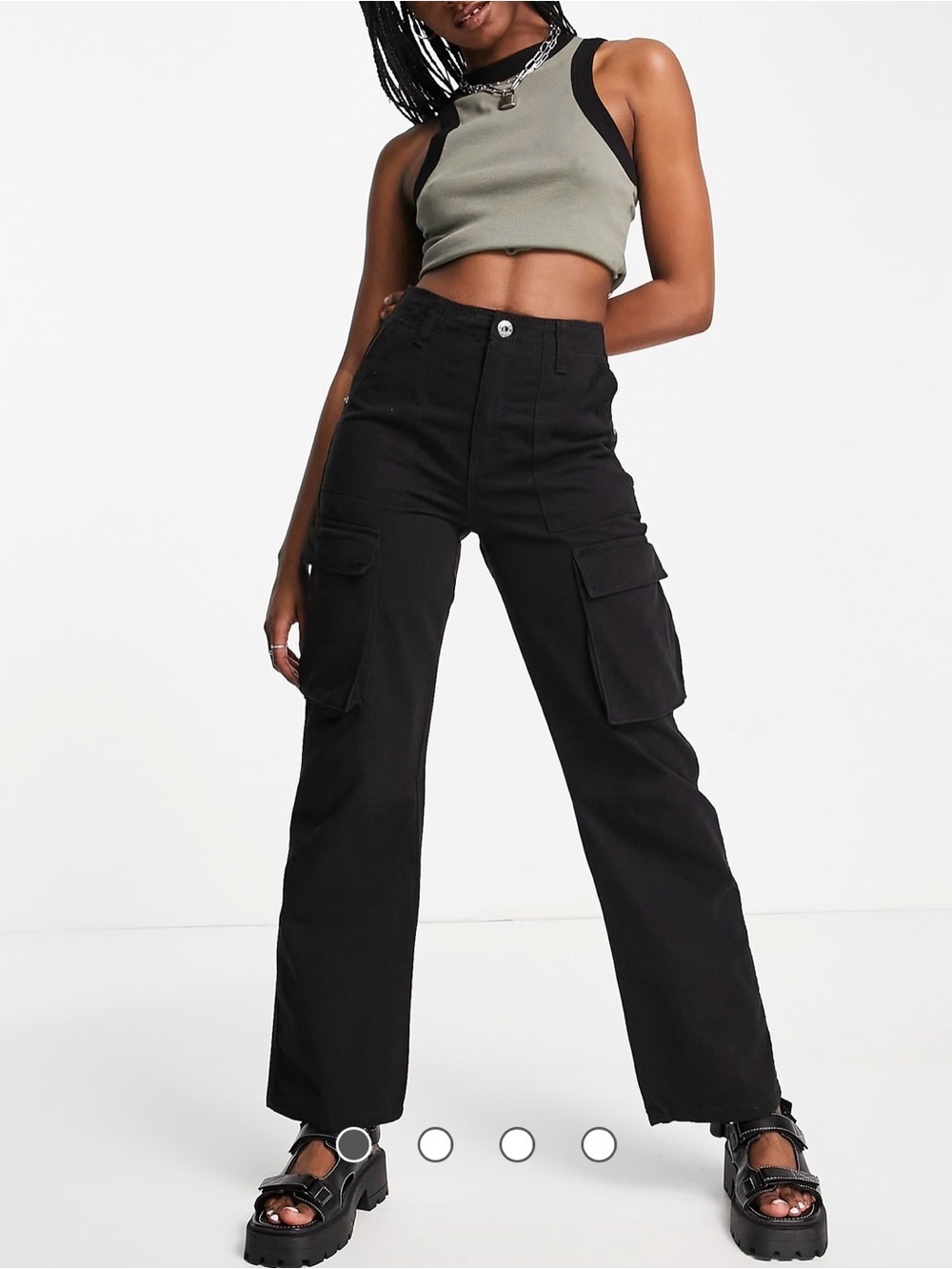 Berksha Chino Straight Leg Black Cargo Pants US 10 Large ASOS